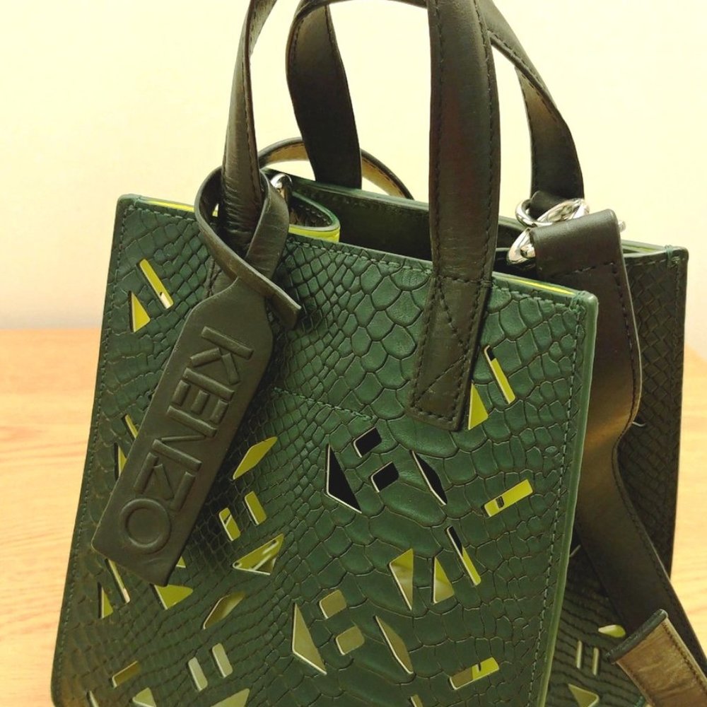 KENZO Cut Out Calf-Hair & Leather Small Tote Bag